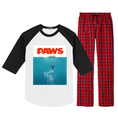 Paws Cat Funny , Kitten Movie Poster Parody Raglan Sleeve Pajama Set