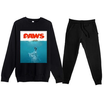 Paws Cat Funny , Kitten Movie Poster Parody Premium Crewneck Sweatsuit Set