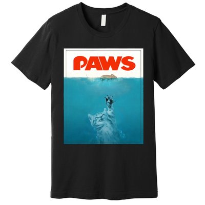 Paws Cat Funny , Kitten Movie Poster Parody Premium T-Shirt