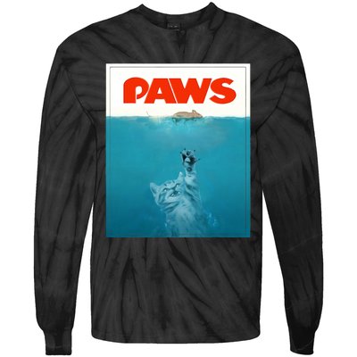 Paws Cat Funny , Kitten Movie Poster Parody Tie-Dye Long Sleeve Shirt