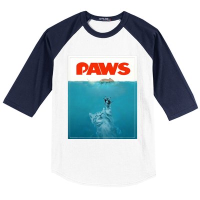 Paws Cat Funny , Kitten Movie Poster Parody Baseball Sleeve Shirt