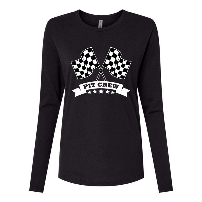 Pit Crew For Race Car Parties White Banner Womens Cotton Relaxed Long Sleeve T-Shirt