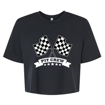 Pit Crew For Race Car Parties White Banner Bella+Canvas Jersey Crop Tee