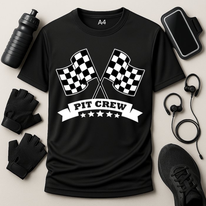 Pit Crew For Race Car Parties White Banner Cooling Performance Crew T-Shirt