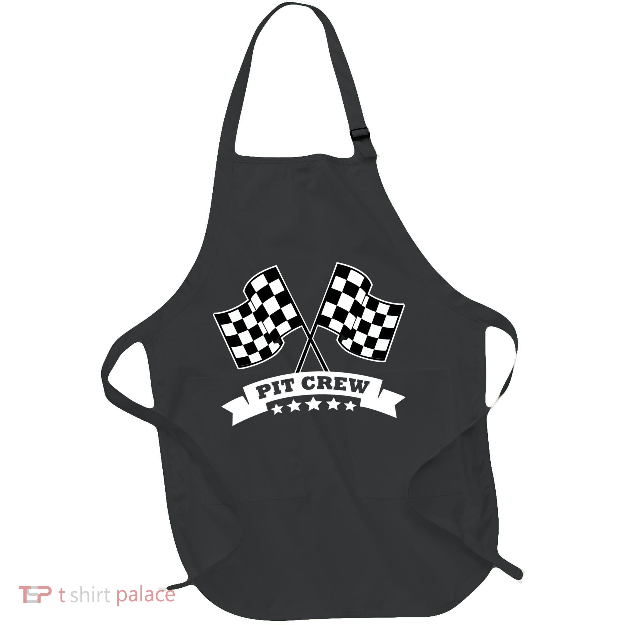 Pit Crew For Race Car Parties White Banner Apron