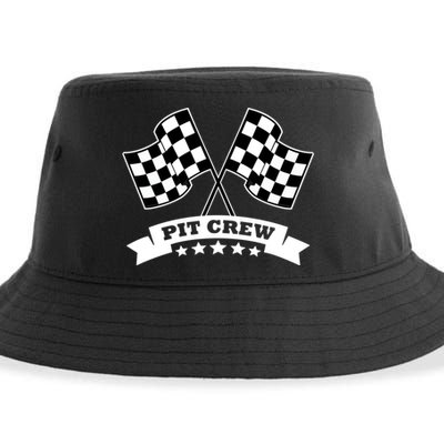 Pit Crew For Race Car Parties White Banner Sustainable Bucket Hat