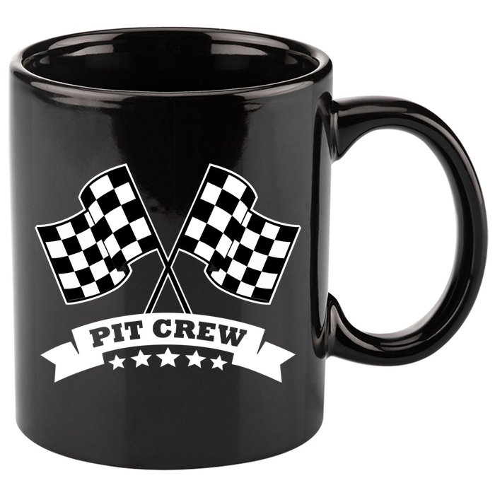 Pit Crew For Race Car Parties White Banner 11oz C Handle Ceramic Mug
