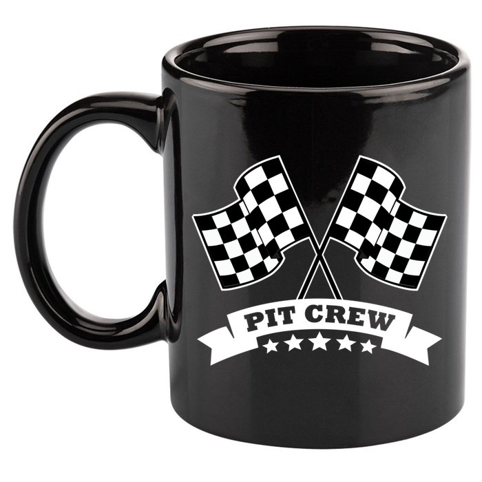 Pit Crew For Race Car Parties White Banner 11oz C Handle Ceramic Mug