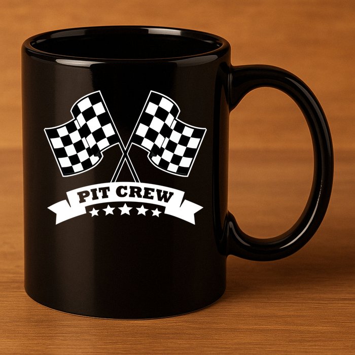 Pit Crew For Race Car Parties White Banner 11oz C Handle Ceramic Mug