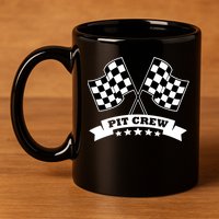 Pit Crew For Race Car Parties White Banner 11oz C Handle Ceramic Mug