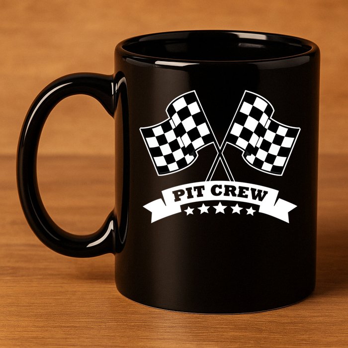 Pit Crew For Race Car Parties White Banner 11oz C Handle Ceramic Mug