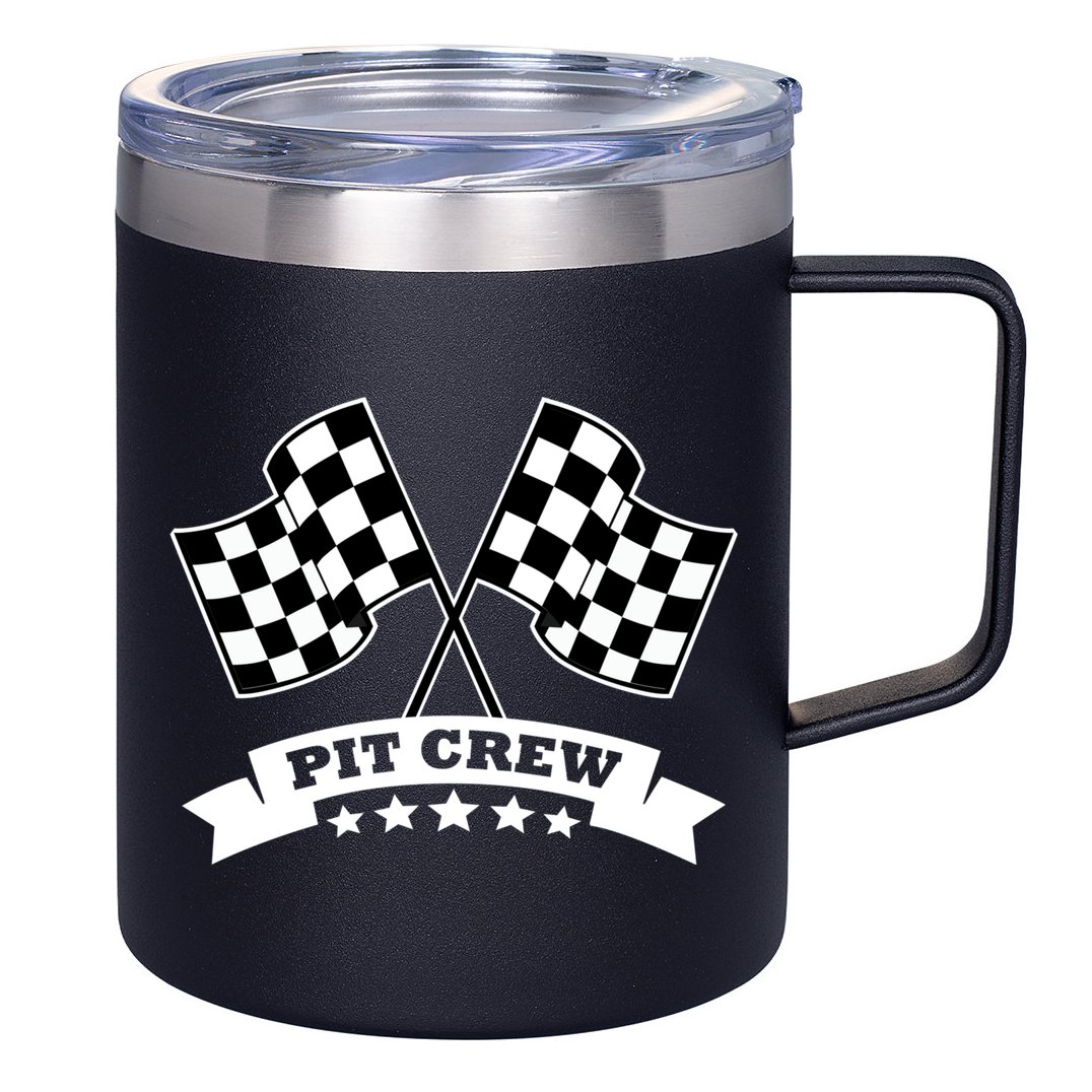 Pit Crew For Race Car Parties White Banner 12oz Stainless Steel Coffee Mug