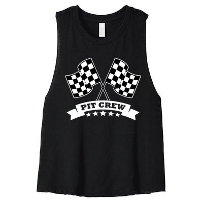 Pit Crew For Race Car Parties White Banner Women's Racerback Cropped Tank