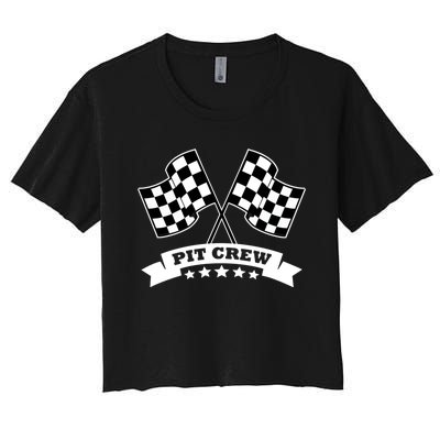 Pit Crew For Race Car Parties White Banner Women's Crop Top Tee