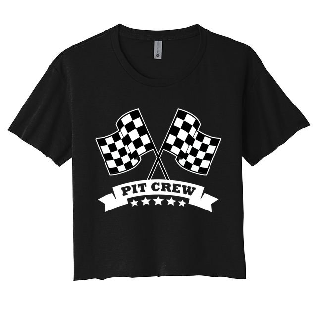 Pit Crew For Race Car Parties White Banner Women's Crop Top Tee