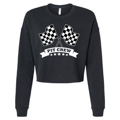 Pit Crew For Race Car Parties White Banner Cropped Pullover Crew