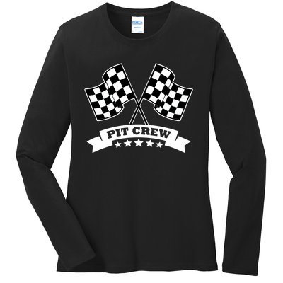 Pit Crew For Race Car Parties White Banner Ladies Long Sleeve Shirt