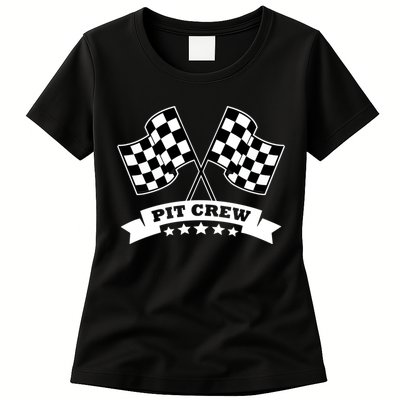 Pit Crew For Race Car Parties White Banner Womens T-Shirt