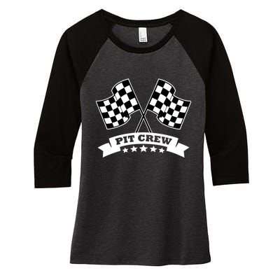 Pit Crew For Race Car Parties White Banner Women's Tri-Blend 3/4-Sleeve Raglan Shirt