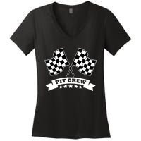 Pit Crew For Race Car Parties White Banner Women's V-Neck T-Shirt