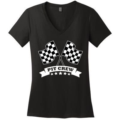 Pit Crew For Race Car Parties White Banner Women's V-Neck T-Shirt