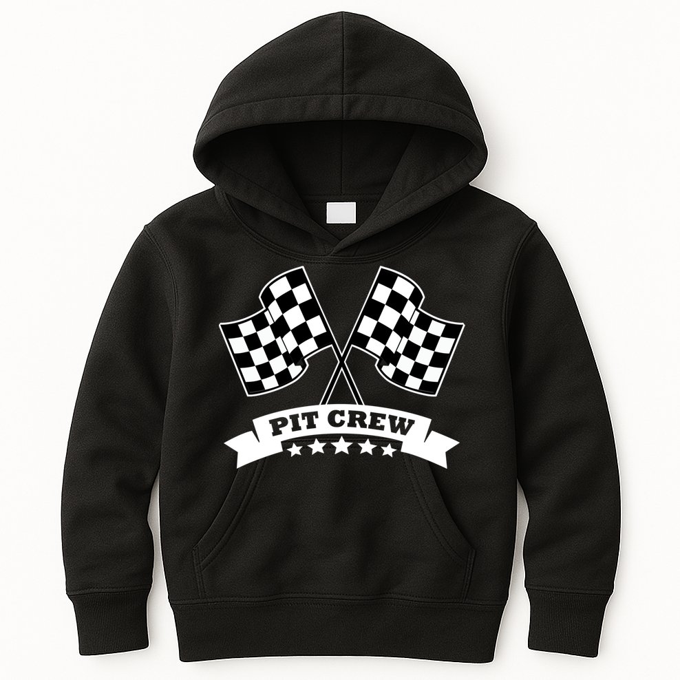 Pit Crew For Race Car Parties White Banner Kids Hoodie