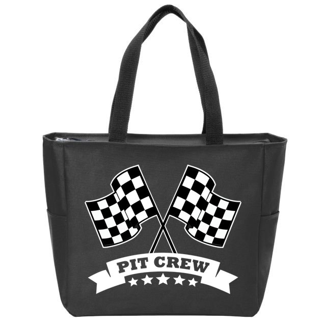 Pit Crew For Race Car Parties White Banner Zip Tote Bag