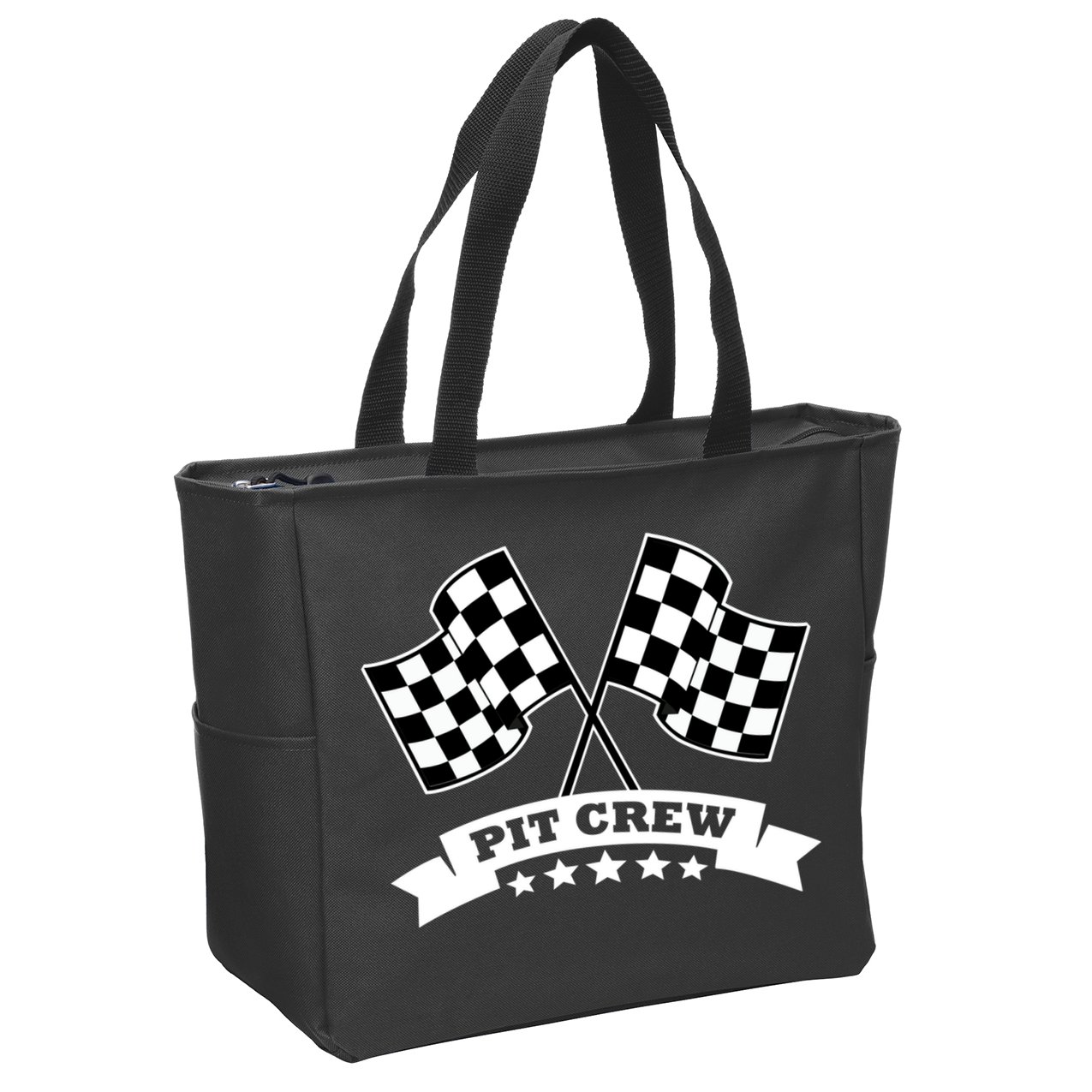 Pit Crew For Race Car Parties White Banner Zip Tote Bag