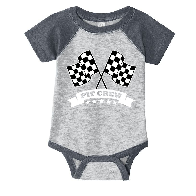 Pit Crew For Race Car Parties White Banner Infant Baby Jersey Bodysuit