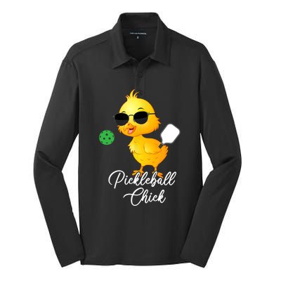 Pickleball Chick, Funny Pickleball TShirt Silk Touch Performance Long Sleeve Polo