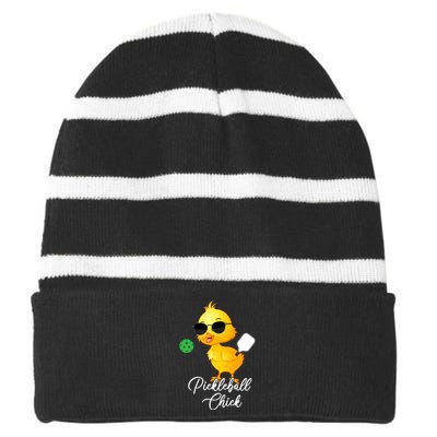 Pickleball Chick, Funny Pickleball TShirt Striped Beanie with Solid Band