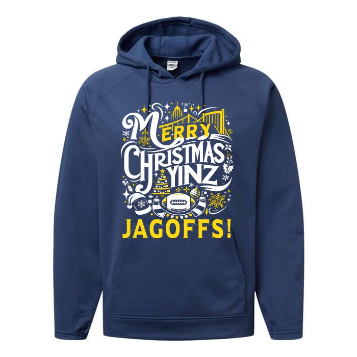 Pittsburgh Christmas Funny Yinz Jagoff Ugly Performance Fleece Hoodie