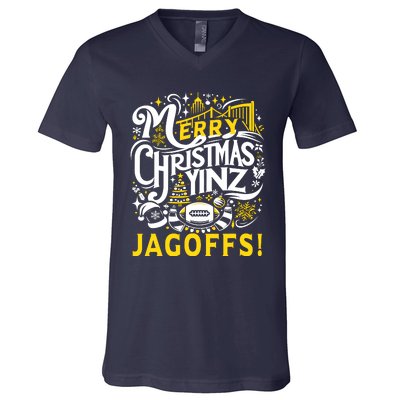 Pittsburgh Christmas Funny Yinz Jagoff Ugly V-Neck T-Shirt