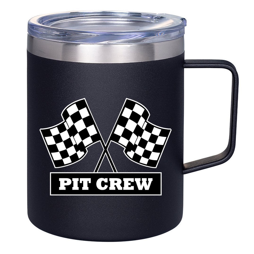 Pit Crew For Racing Party Parents Team Fast Cars Dark 12oz Stainless Steel Coffee Mug