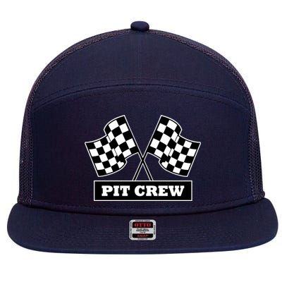 Pit Crew For Racing Party Parents Team Fast Cars Dark 7 Panel Mesh Trucker Snapback Hat