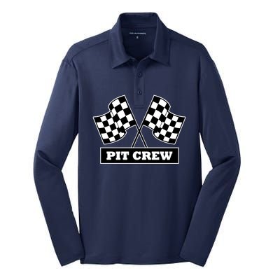 Pit Crew For Racing Party Parents Team Fast Cars Dark Silk Touch Performance Long Sleeve Polo