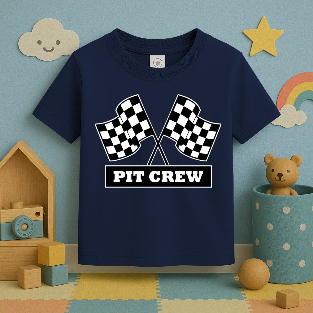 Pit Crew For Racing Party Parents Team Fast Cars Dark Toddler T-Shirt