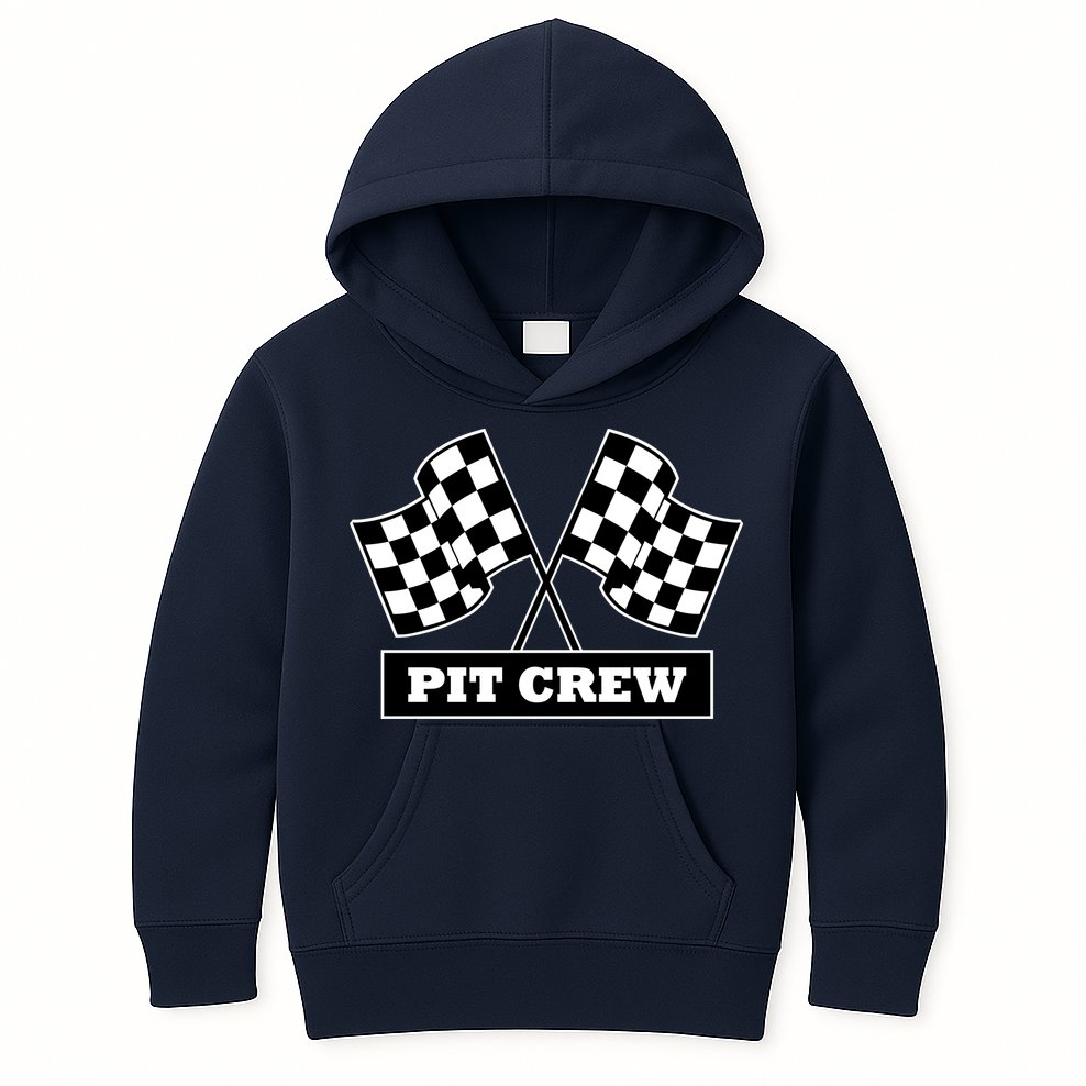Pit Crew For Racing Party Parents Team Fast Cars Dark Kids Hoodie