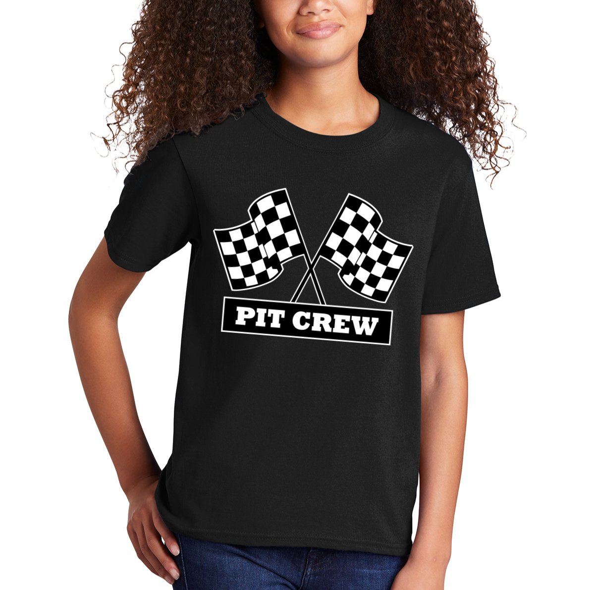 Pit Crew For Racing Party Parents Team Fast Cars Dark Kids T-Shirt