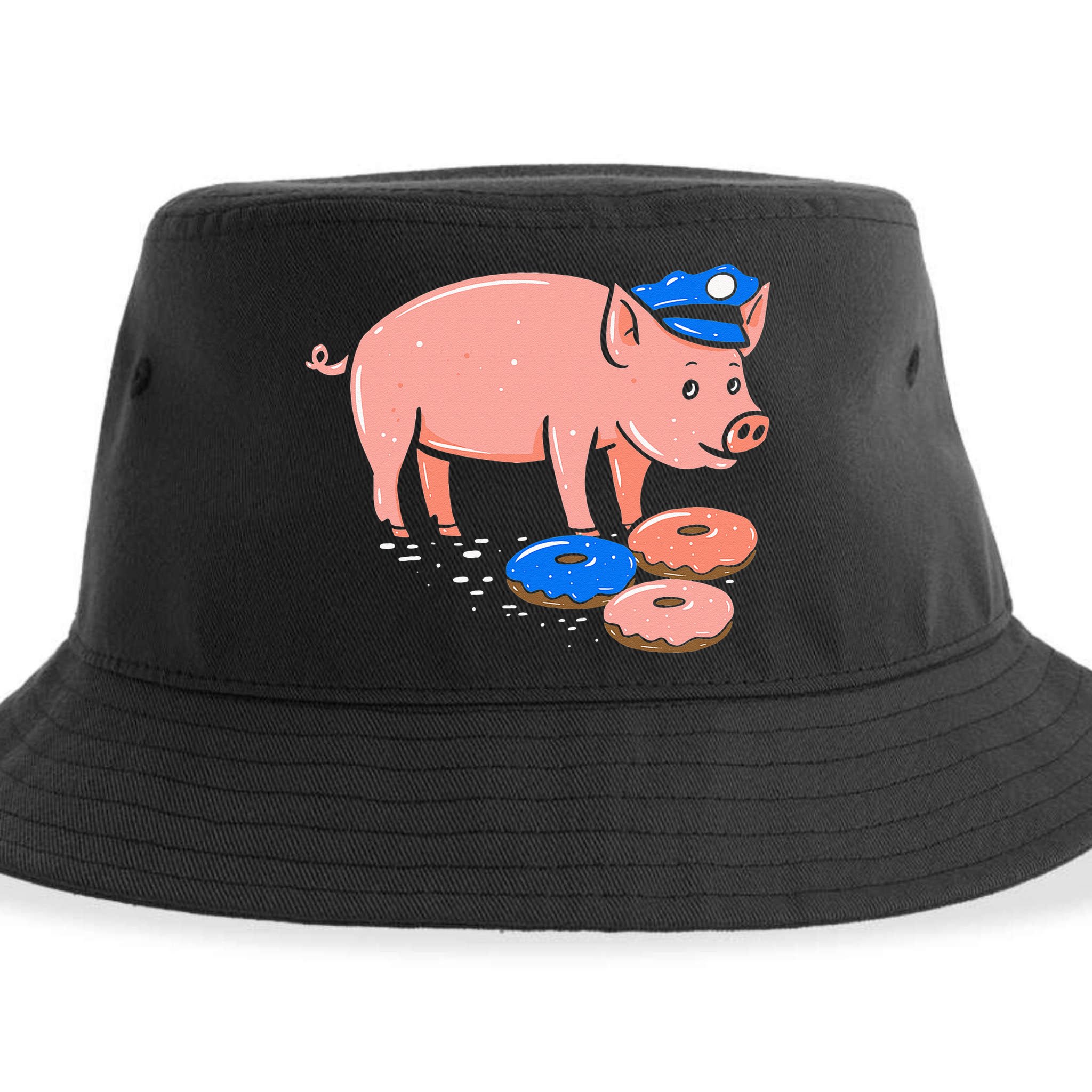 Pig Cop Funny Police Officer Doughnut Gift Sustainable Bucket Hat
