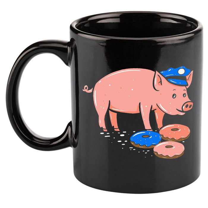 Pig Cop Funny Police Officer Doughnut Gift 11oz C Handle Ceramic Mug