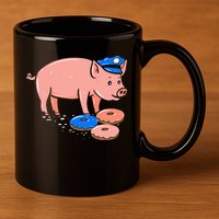Pig Cop Funny Police Officer Doughnut Gift 11oz C Handle Ceramic Mug