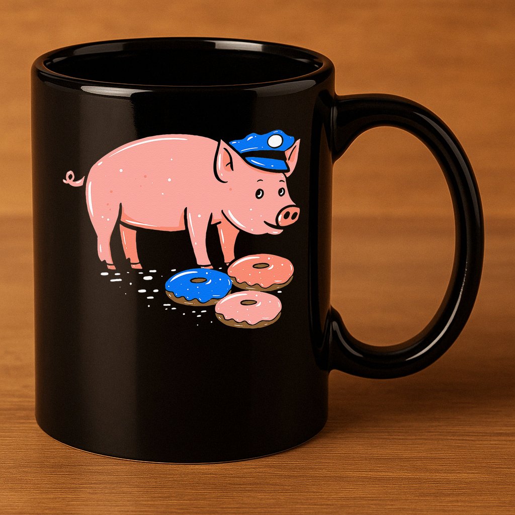 Pig Cop Funny Police Officer Doughnut Gift 11oz C Handle Ceramic Mug