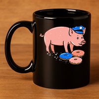 Pig Cop Funny Police Officer Doughnut Gift 11oz C Handle Ceramic Mug
