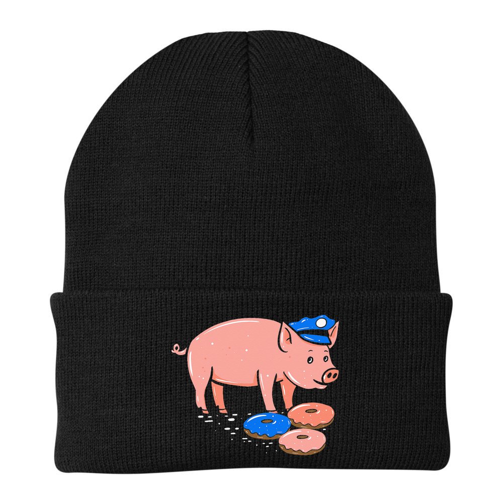 Pig Cop Funny Police Officer Doughnut Gift Beanie