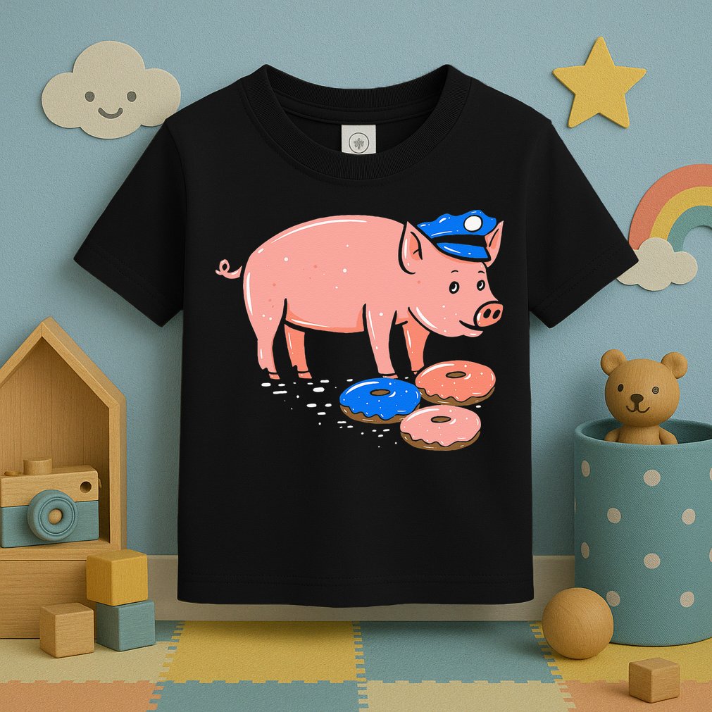 Pig Cop Funny Police Officer Doughnut Gift Toddler T-Shirt