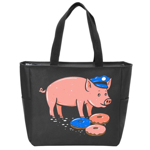 Pig Cop Funny Police Officer Doughnut Gift Zip Tote Bag