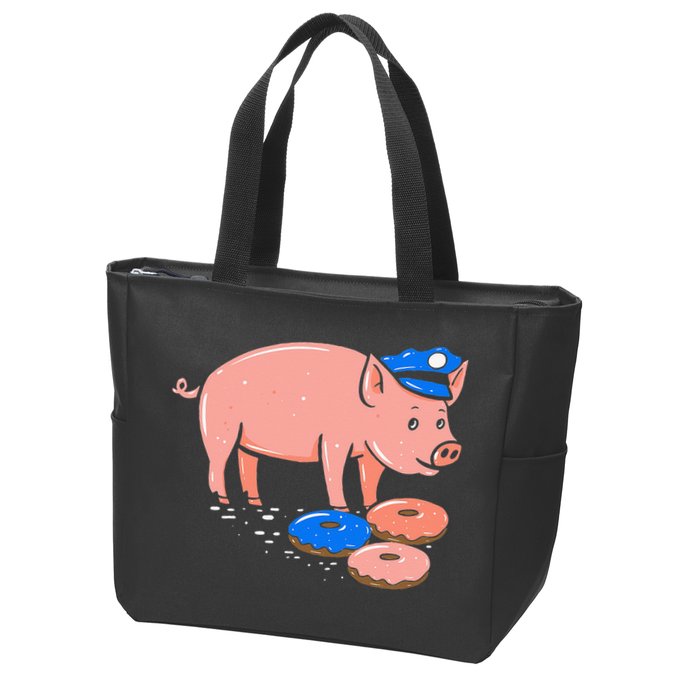Pig Cop Funny Police Officer Doughnut Gift Zip Tote Bag