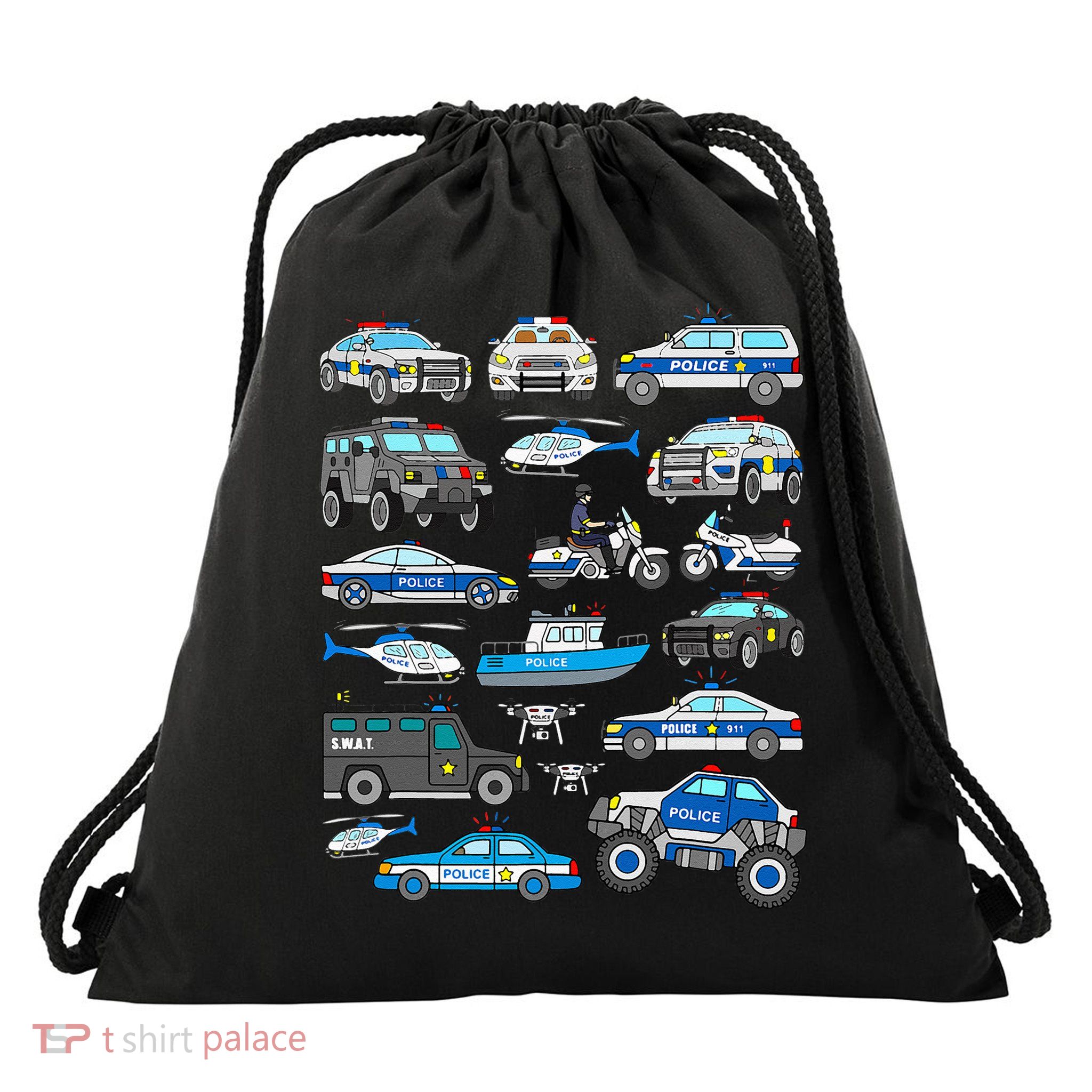 Police Car For Cop Vehicles SWAT Truck Drawstring Bag