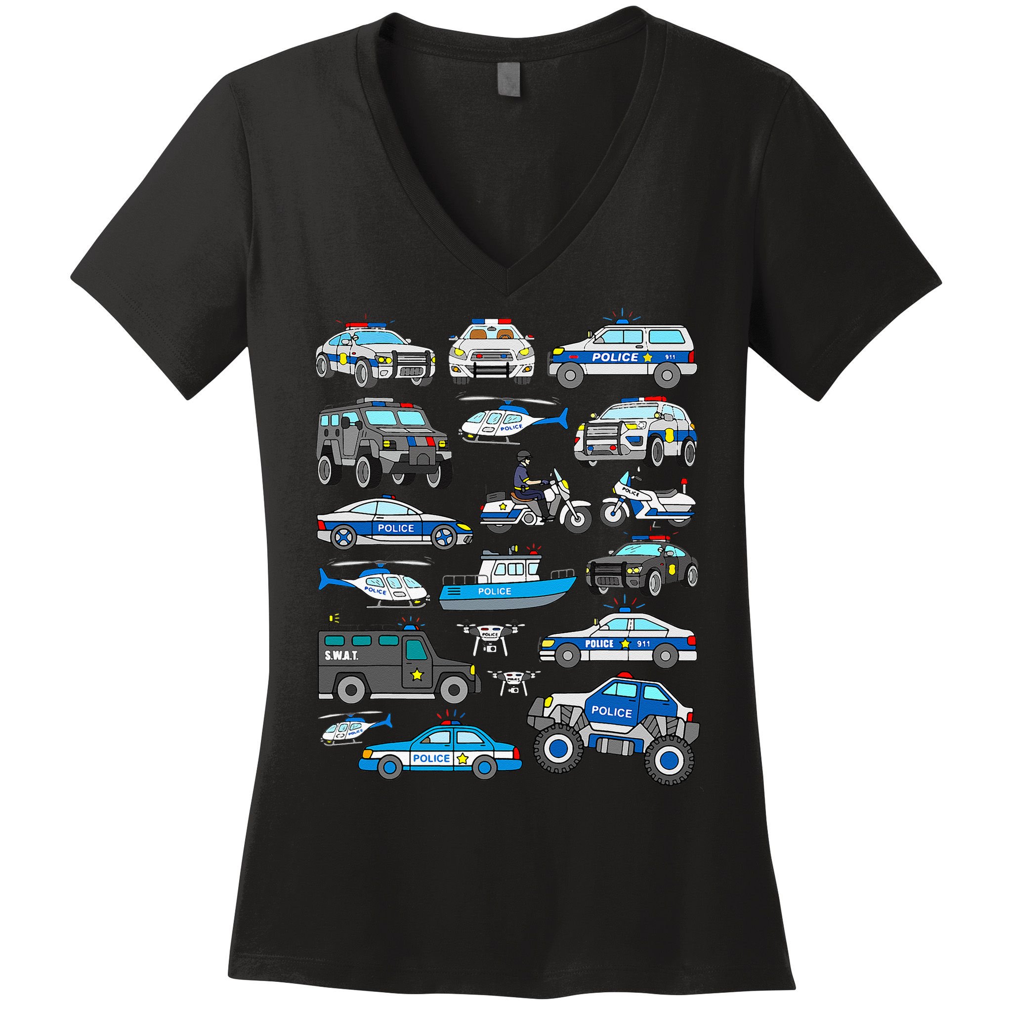 Police Car For Cop Vehicles SWAT Truck Women's V-Neck T-Shirt